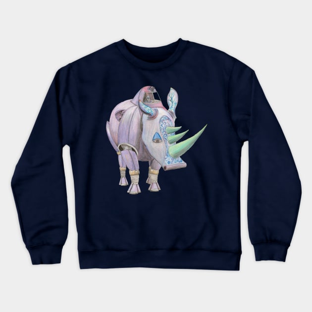 Crash of Rhinos Mechanical Rhino Tyrian Raptor Crewneck Sweatshirt by AJ Leibengeist